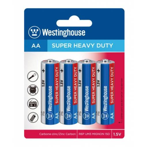 Foto - Baterie Westinghouse AA/R6 (R6P, 15D, UM3) 1,5V Super Heavy Duty, ZnCl, blistr 4ks