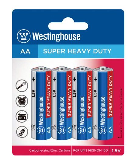 Eclipsera Baterie Westinghouse AA/R6 (R6P, 15D, UM3) 1,5V Super Heavy Duty, ZnCl, blistr 4ks